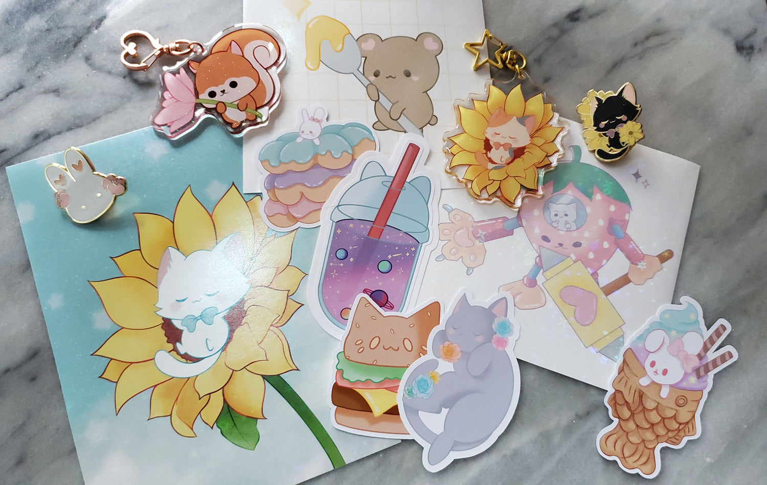 cute kawaii fairy kei art print handmade keychains stickers gold hard enamel pins summer gifts holiday christmas