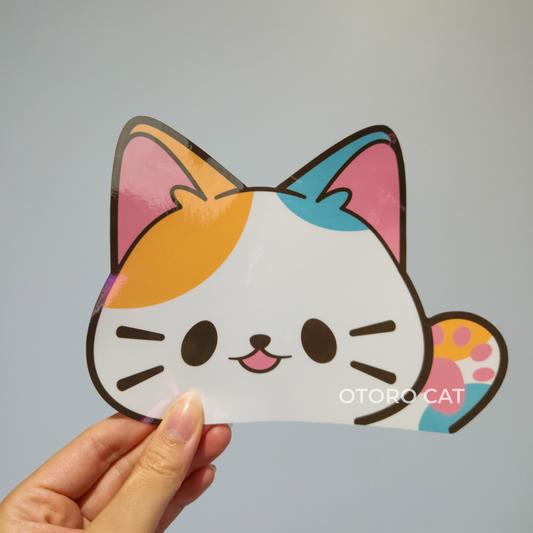 Whimsical Calico Cat Peeker Sticker - Waterproof and UV-Proof for E-Readers and Cars