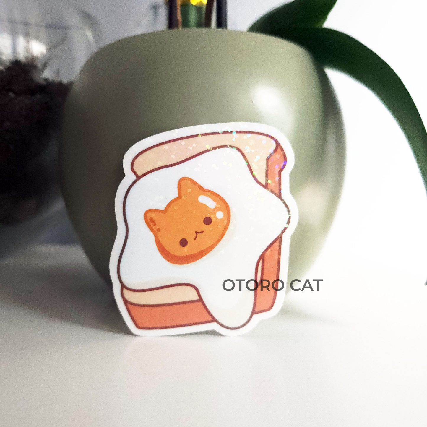 Holographic Dot Cat Egg Sticker: Playful Purr-fect Stylish Touch!