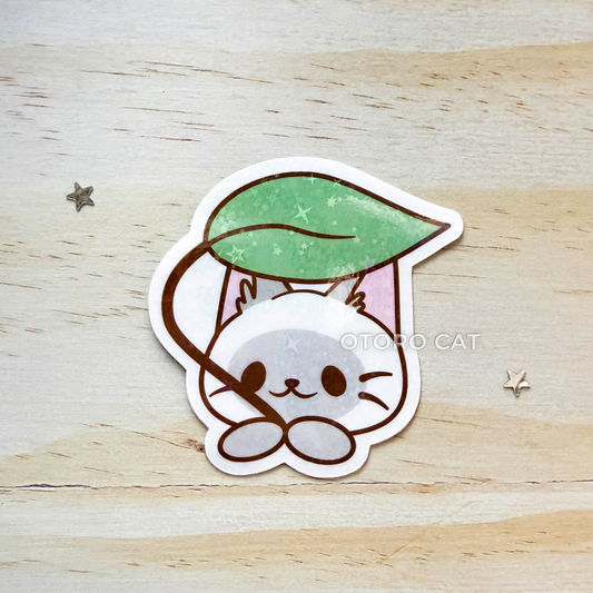Holographic Star Siberian Cat Leaf Sticker – Cute Cat Vinyl Sticker | Kawaii Fall Aesthetic Pet Sticker for Journaling, Scrapbooking & Planner Decor