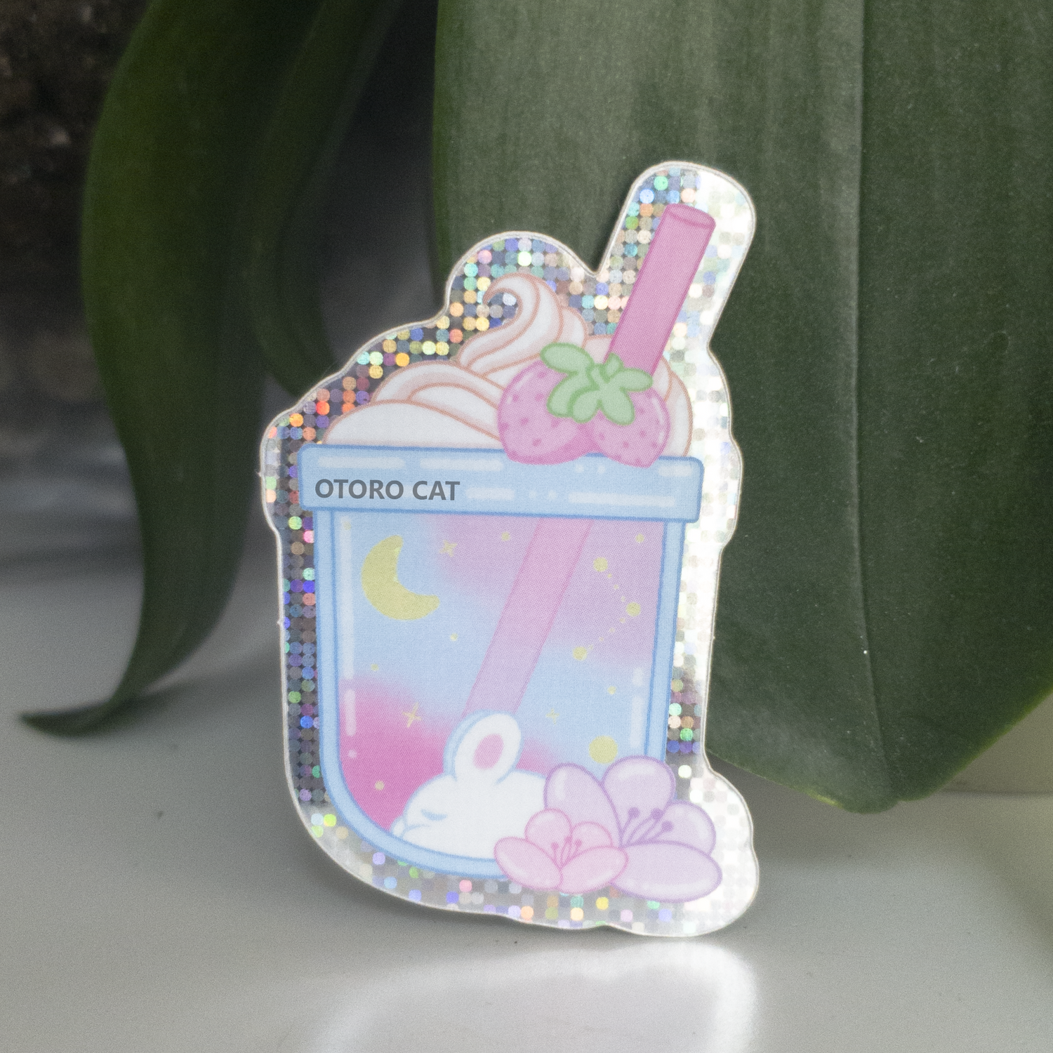 Pastel Frappuccino Strawberry Dreamy Aesthetic Drink Bunny Mini Lop Bubble Tea Galaxy Moon Stars Sticker Holographic Fairy Kei