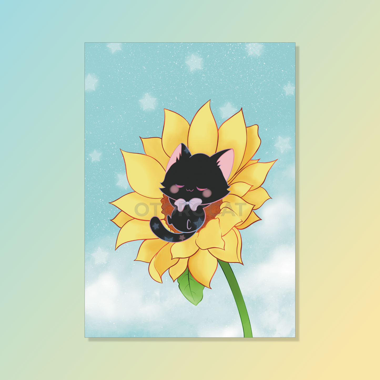 Sunflower Sleeping Cat Print