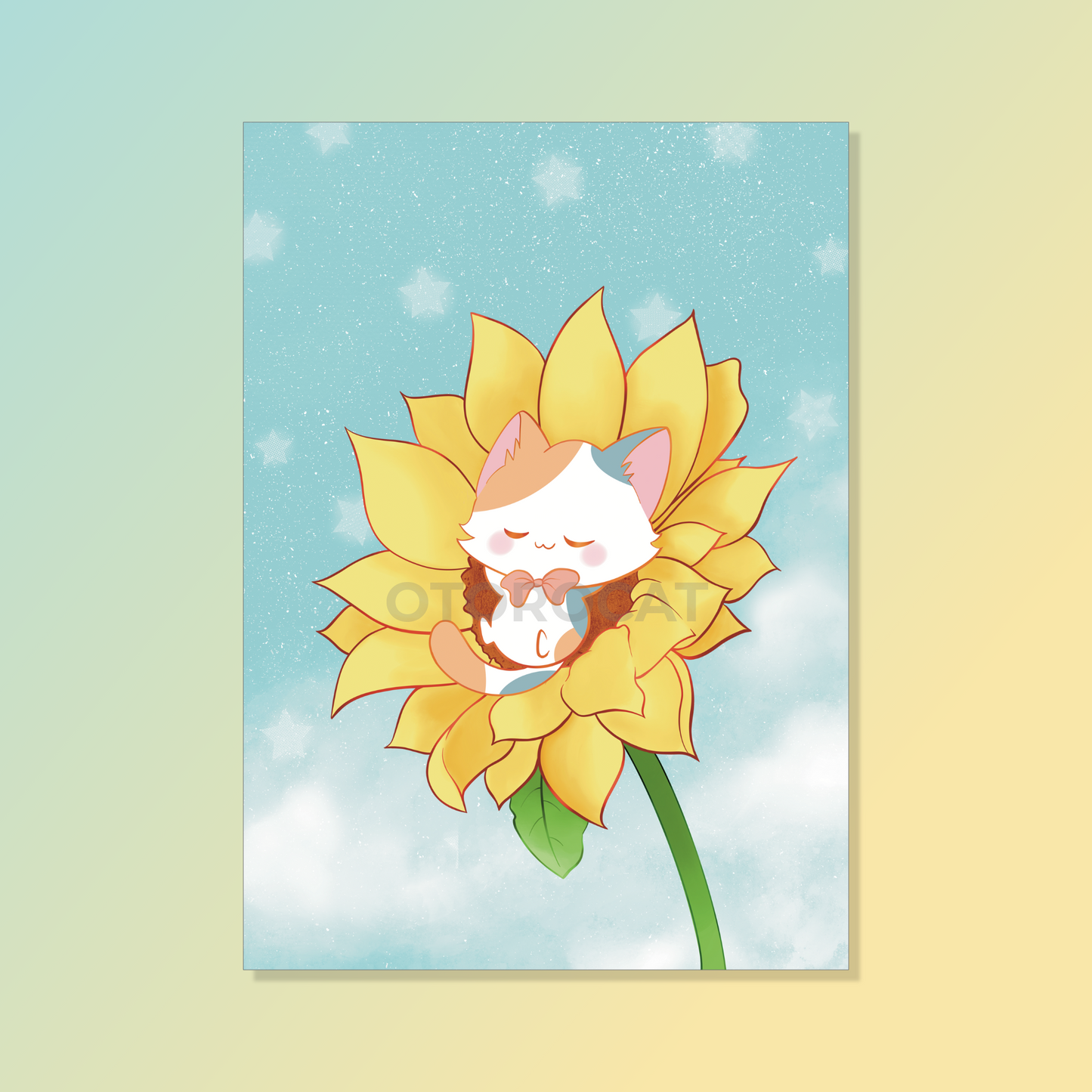 Sunflower Sleeping Cat Print