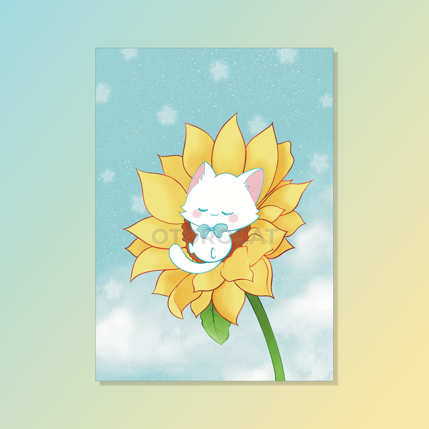 Sunflower Sleeping Cat Print