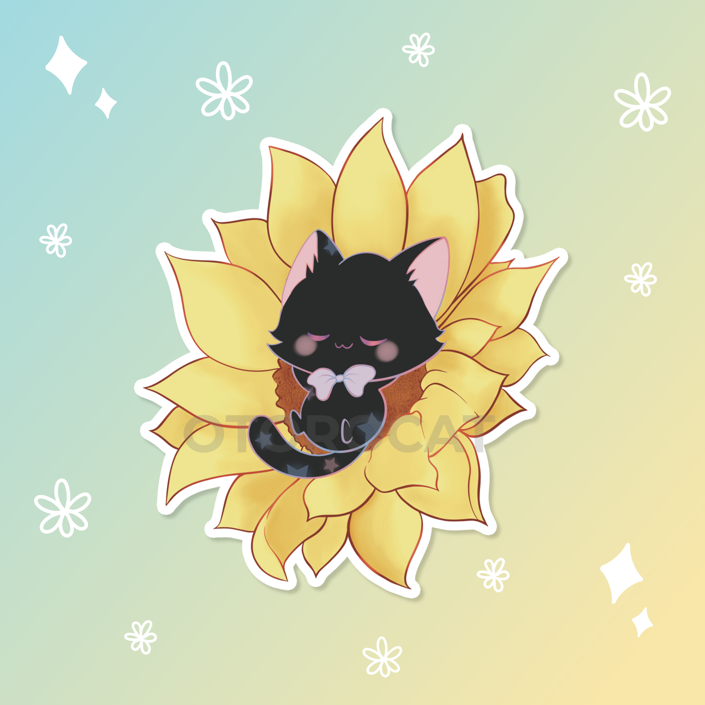 Sunflower Sleeping Cat Stickers