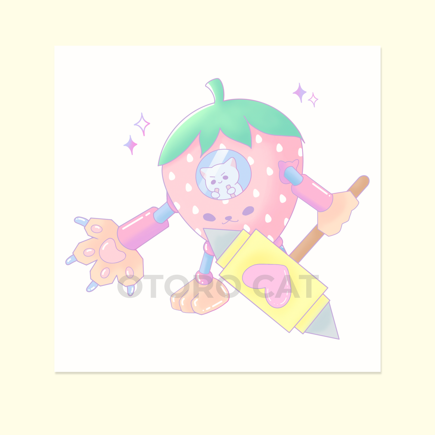 Strawberry Cat Mecha Art Print