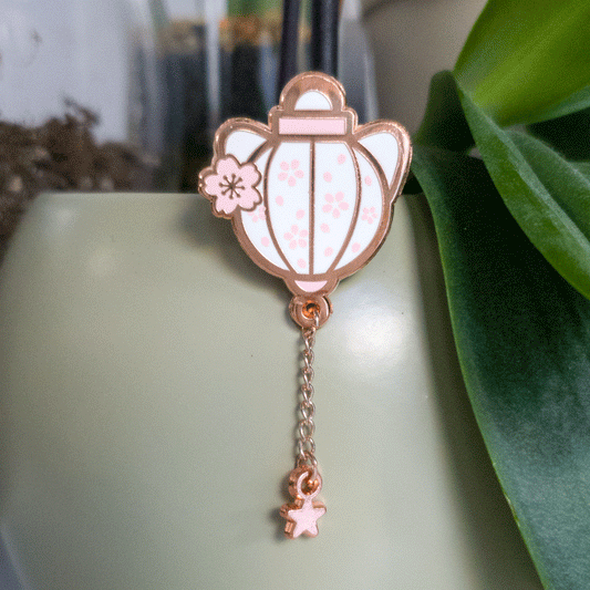 Cherry Blossom Cat Lantern Enamel Pin
