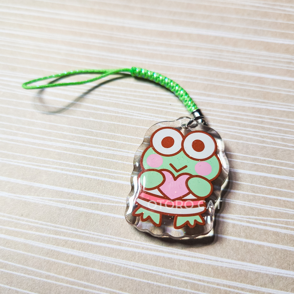 Green Frog Heart Phone Charm