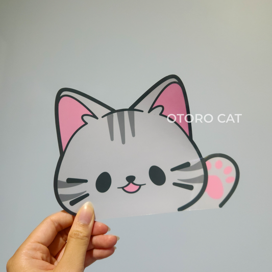 Adorable Grey Tabby Cat Peeker Sticker - Perfect for E-readers and Car Enthusiasts!