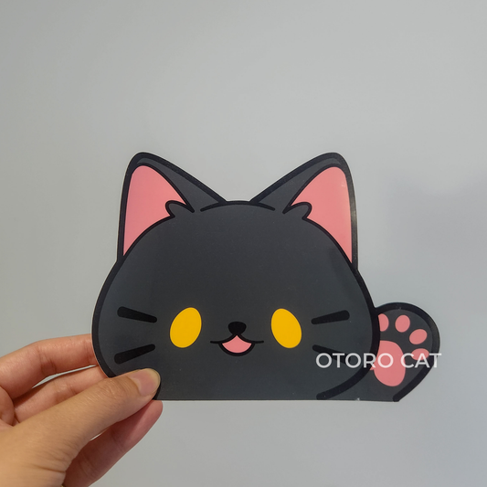 Sleek Black Cat Peeker Sticker: Ideal for E-reader or Car, Waterproof and UV-Proof