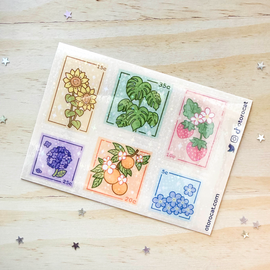 Floral Stamp Sticker Sheet – Cute Vintage Flower Postage Stamp Stickers | Botanical Aesthetic Stickers for Journaling, Scrapbooking & Planners