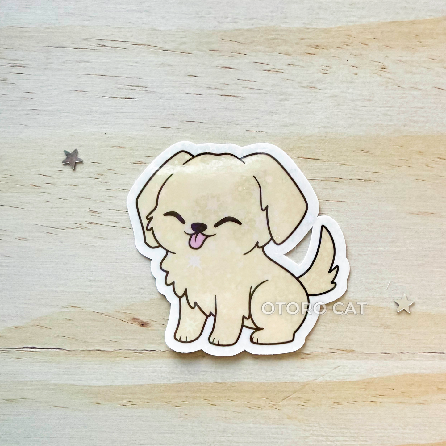 Holographic Star Golden Retriever Sticker – Cute Shiny Dog Aesthetic Vinyl Sticker | Kawaii Pet Sticker for Journaling, Scrapbooking & Planner Decor