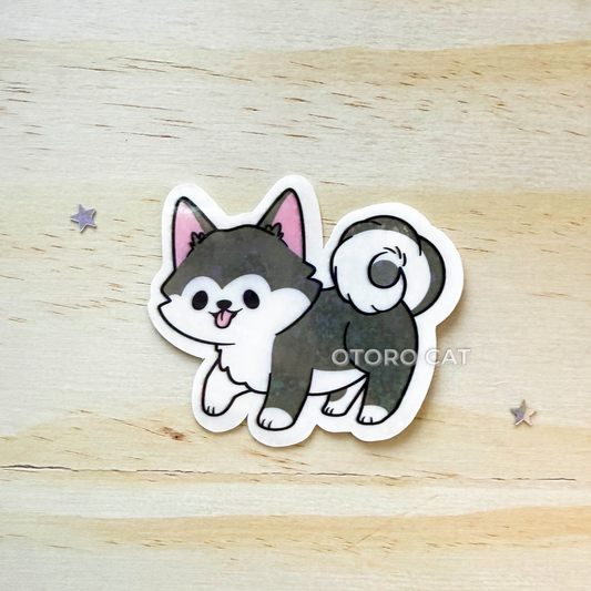 Holographic Star Cute Husky Sticker – Adorable Kawaii Husky Dog Vinyl Sticker | Aesthetic Pet Sticker for Journaling, Scrapbooking, Planner & Laptop Decor