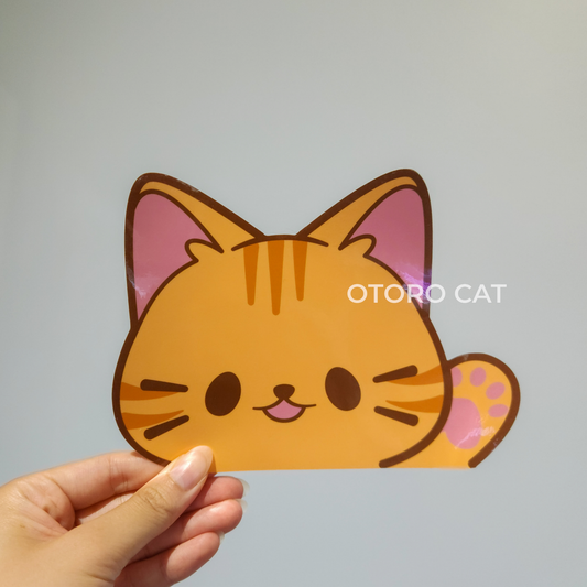 Playful Orange Cat Peeker Sticker: Waterproof, UV-Proof, and Purr-fect for E-Readers and Cars
