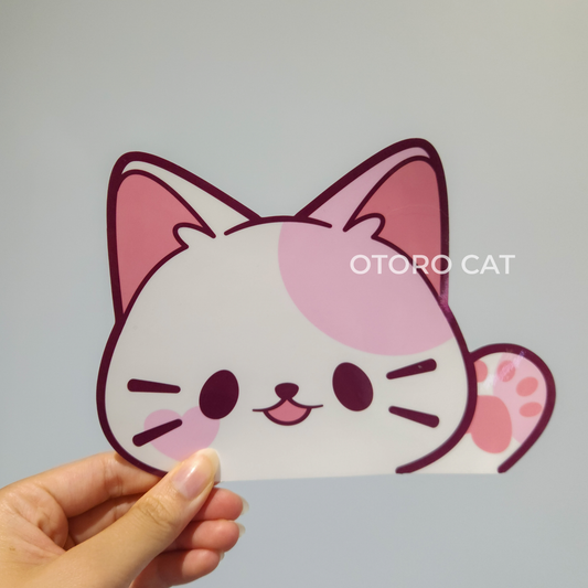 Pink Heart Cat Peeker Sticker: Purr-fectly Adorable for E-Readers and Cars!