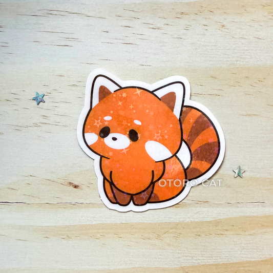 Holographic Star Cute Red Panda Sticker – Adorable Kawaii Red Panda Vinyl Sticker | Aesthetic Animal Sticker for Journaling, Scrapbooking & Laptop Decor