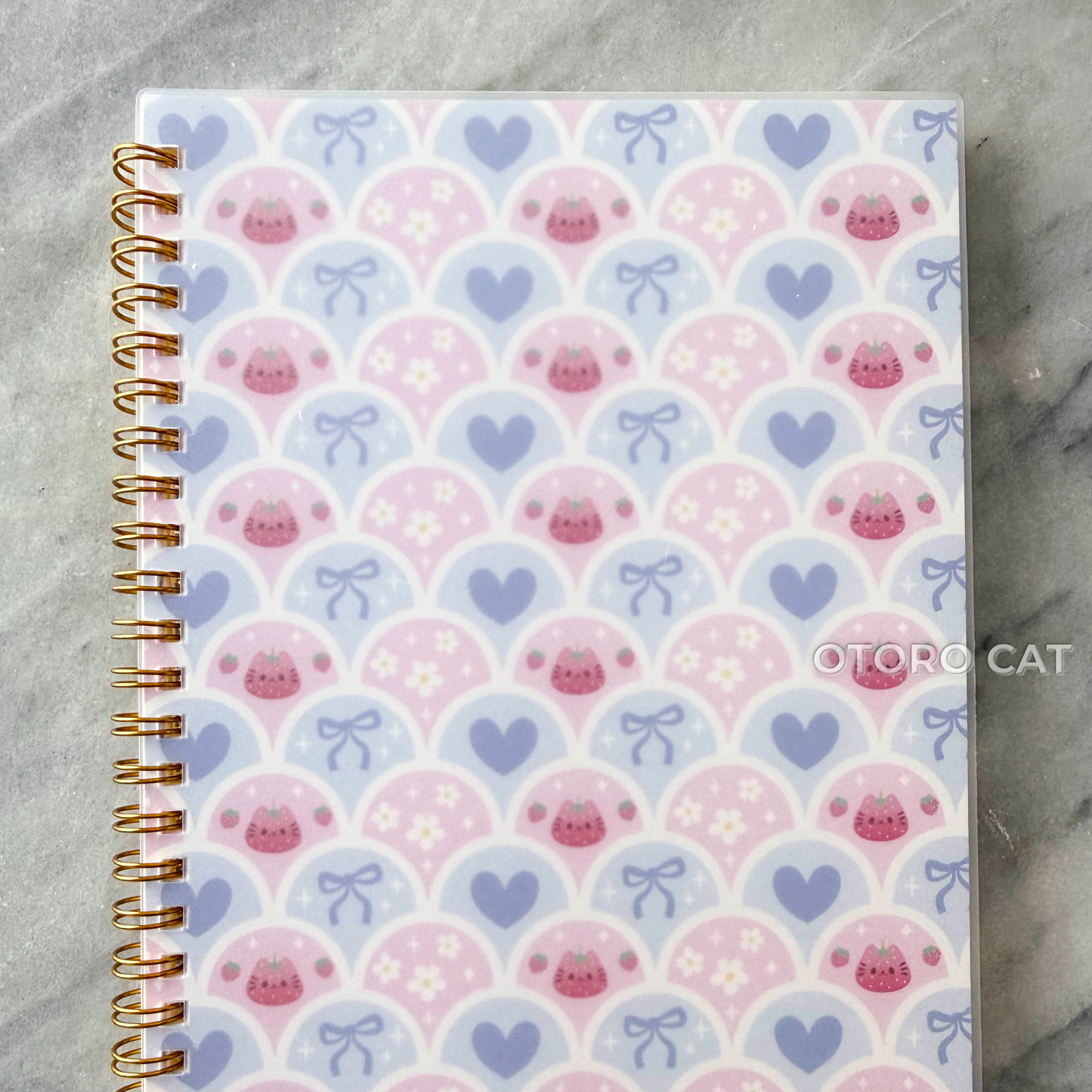 Cute Strawberry Cat Reusable Sticker Book – A5 Kawaii Bow Aesthetic Sticker Storage Album | 50 Double-Sided Release Paper Pages with Metal Spiral Binding