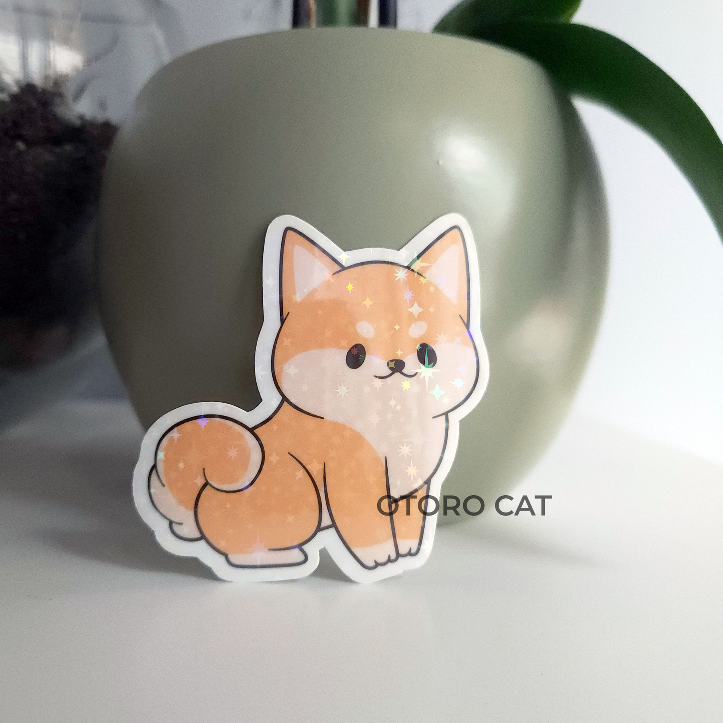 Holographic Star Tan Shiba Inu Sticker: Sparkling Canine Charm for Trendy Personalization!
