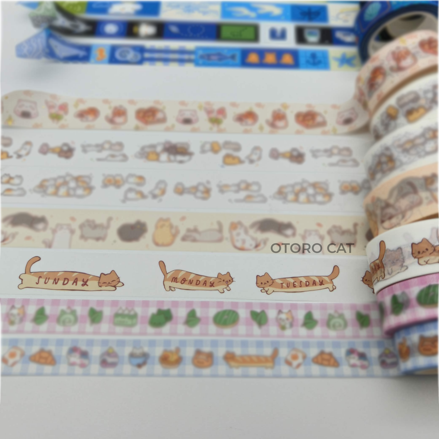 Days of the Week Long Baguette Cat Washi Tape – Long Baguette Cat Weekly Planner Washi Tape | Cute Kawaii Decorative Tape for Journaling, Planners & Scrapbooking