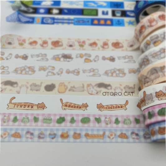 Days of the Week Long Baguette Cat Washi Tape – Long Baguette Cat Weekly Planner Washi Tape | Cute Kawaii Decorative Tape for Journaling, Planners & Scrapbooking