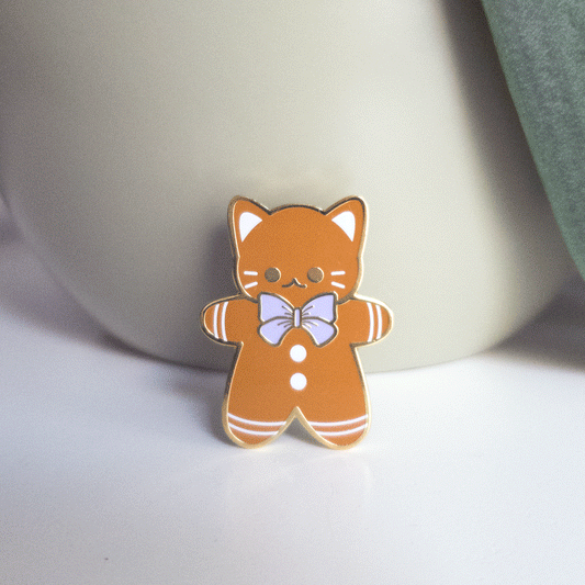 snowman, cat, kitten, kawaii enamel pin, cute enamel pin, christmas gift, gifts for her, gifts for cat lover, cat mom, cat dad, gifts for friends, cat artist, cat enamel pin, gingerbread man, gingerbread cookie