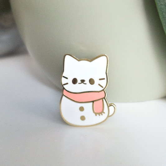 snowman, cat, kitten, kawaii enamel pin, cute enamel pin, christmas gift, gifts for her, gifts for cat lover, cat mom, cat dad, gifts for friends, cat artist, cat enamel pin, snowman, cat snow, snow cat 
