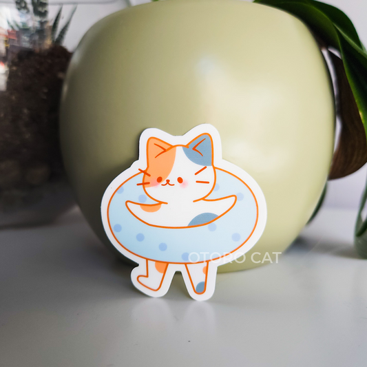 Calico Cat Swimming Sticker