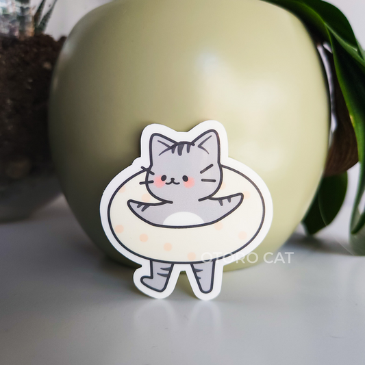 Grey Cat Swimming Sticker